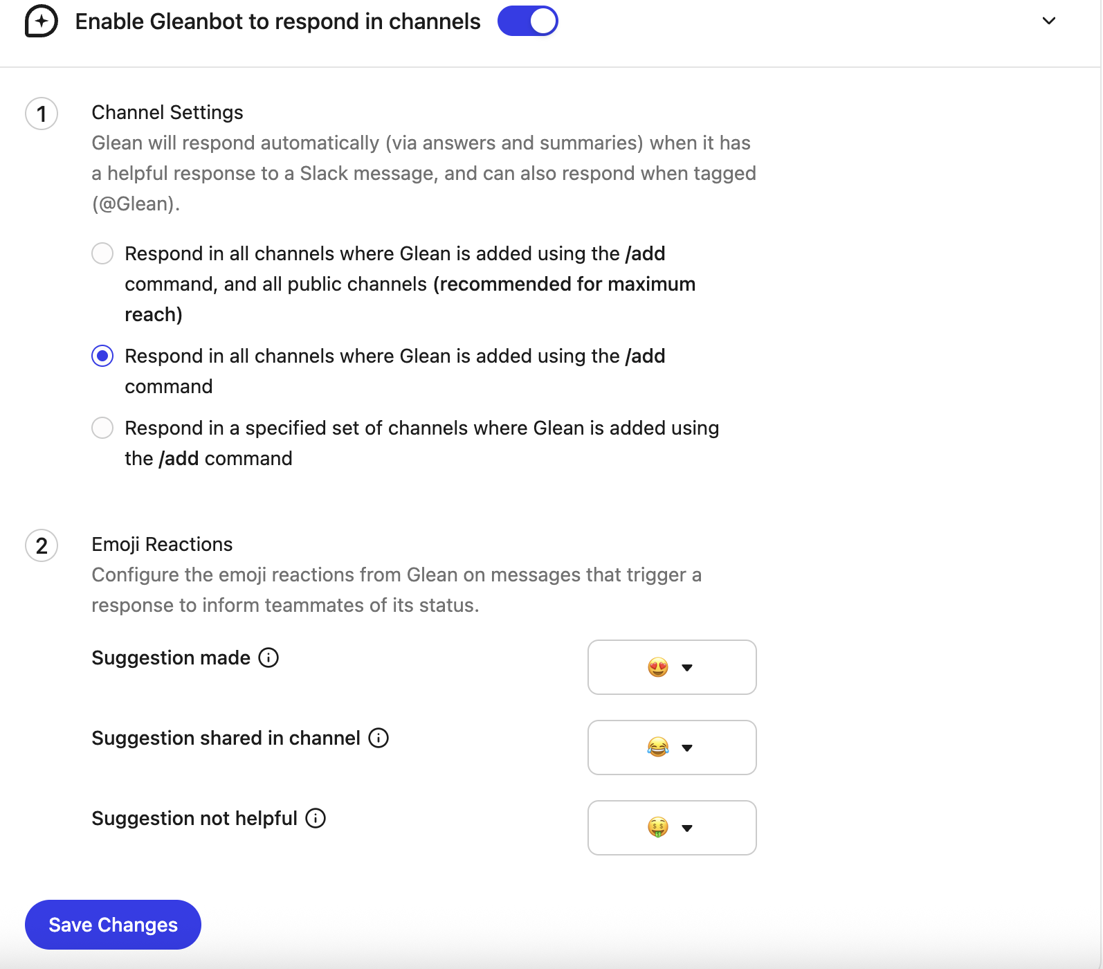 Glean in Slack settings