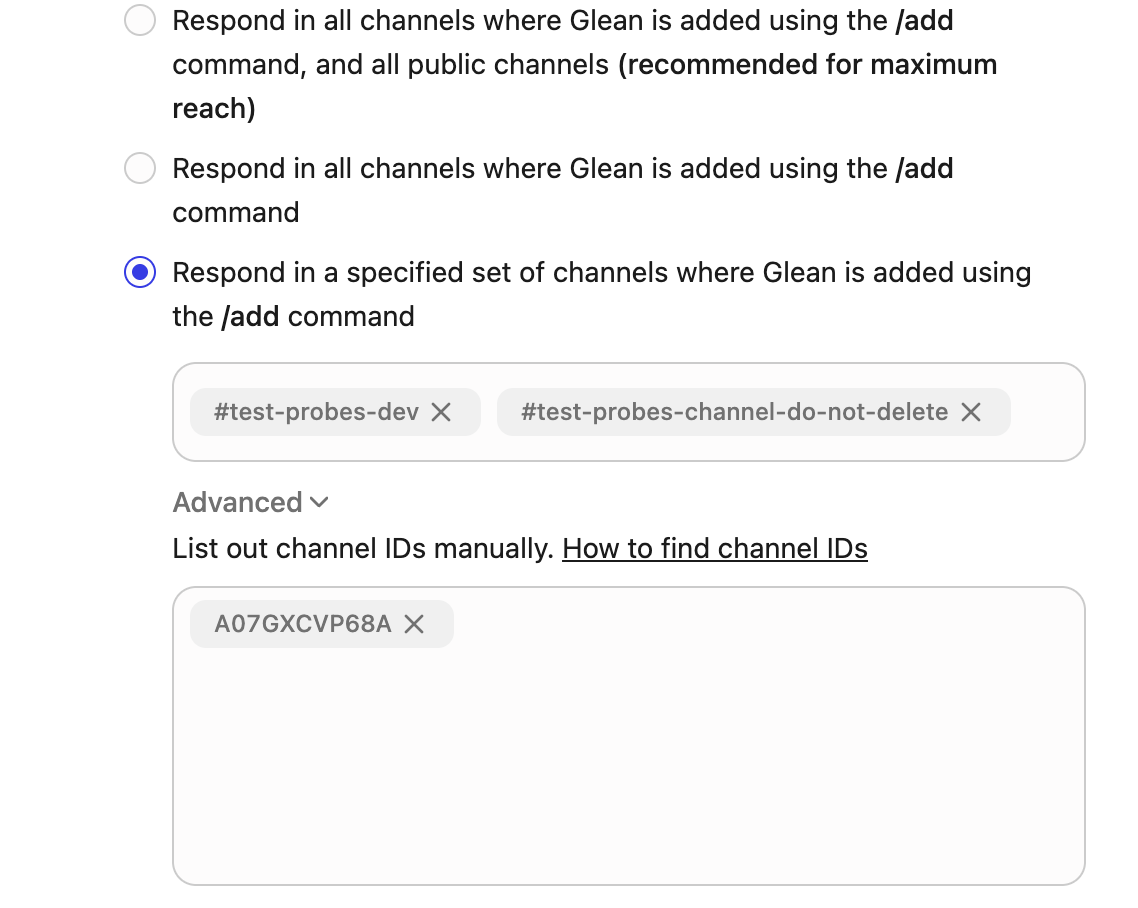 Glean in Slack settings