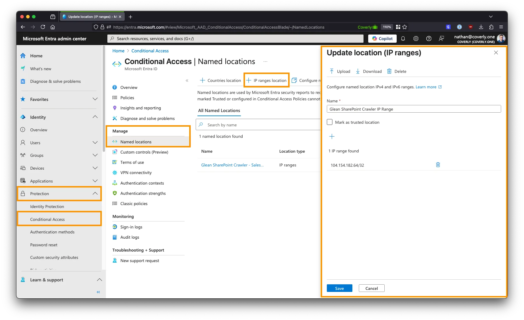 Create a new IP ranges location