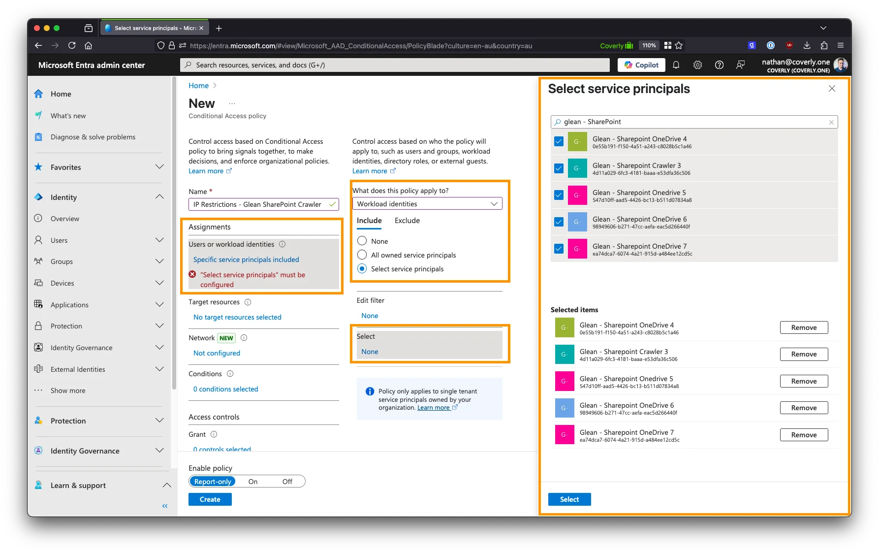 Select workload identities