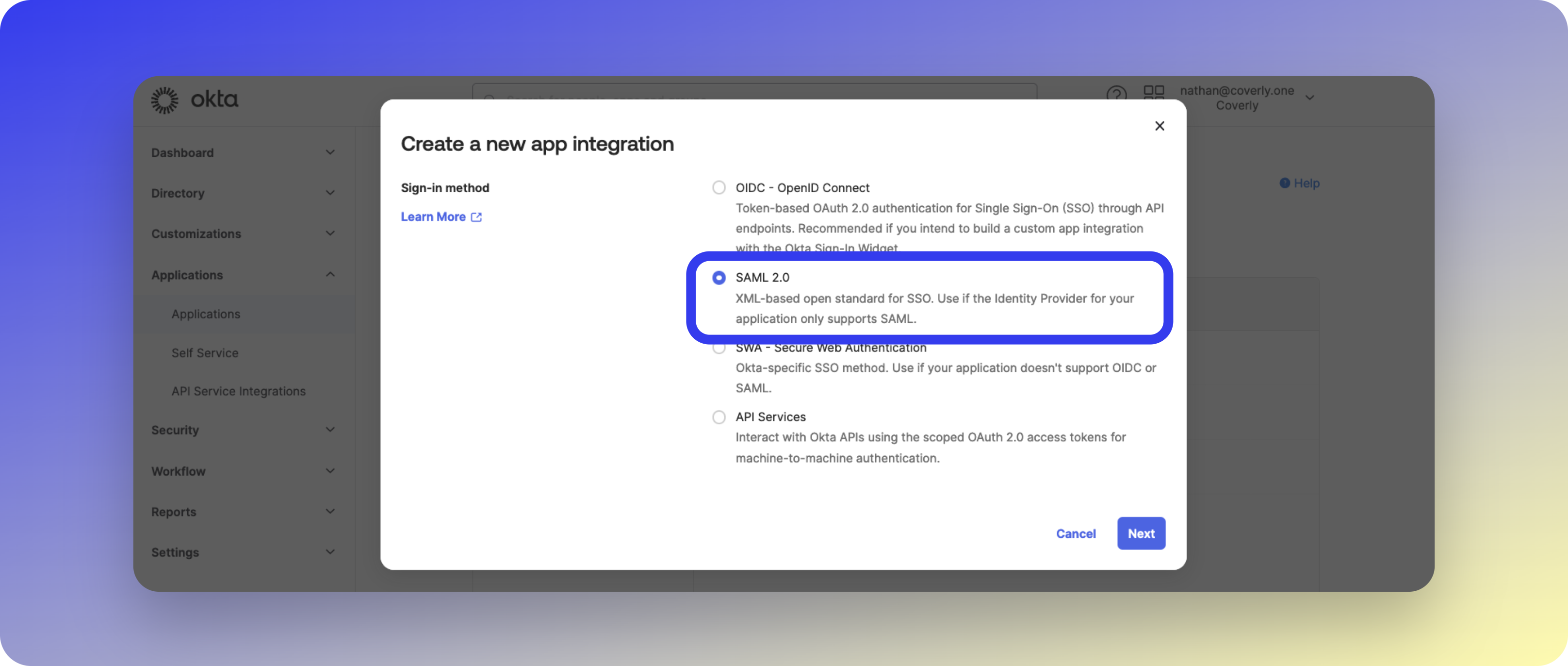 Select SAML 2.0