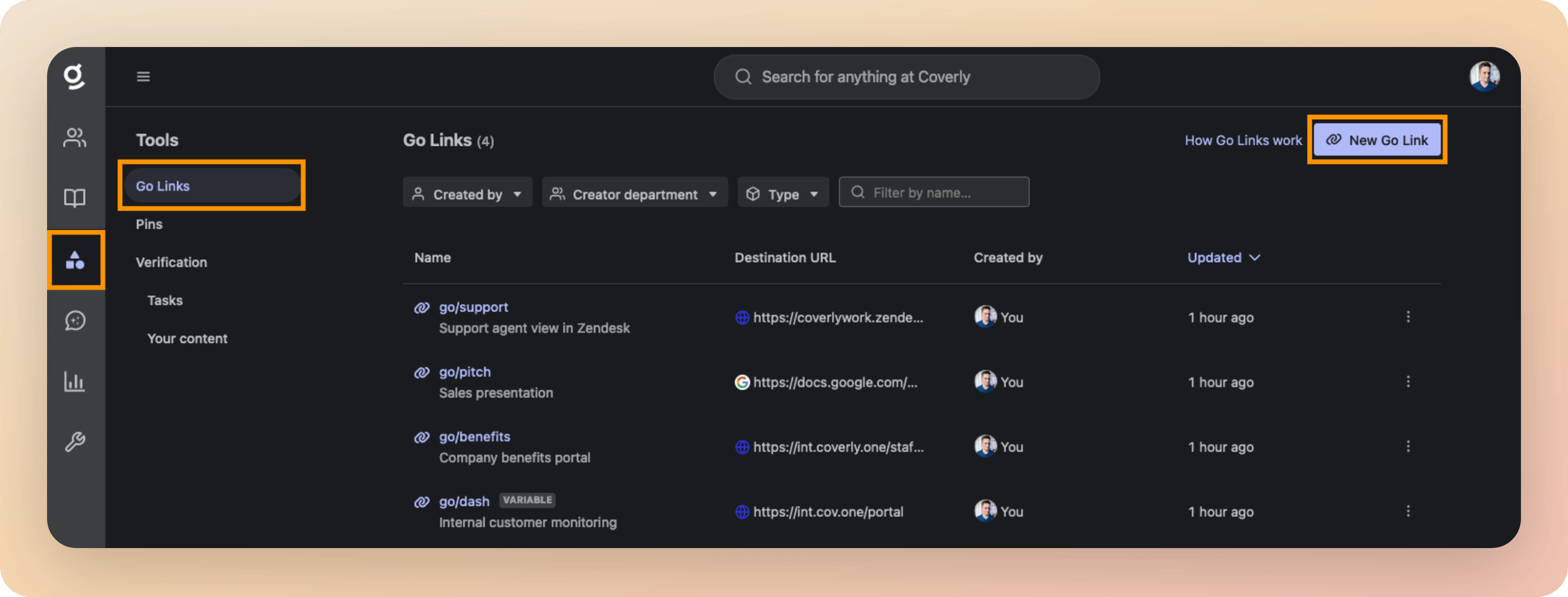Go Links are shortcuts that quickly redirect users to frequently used resources