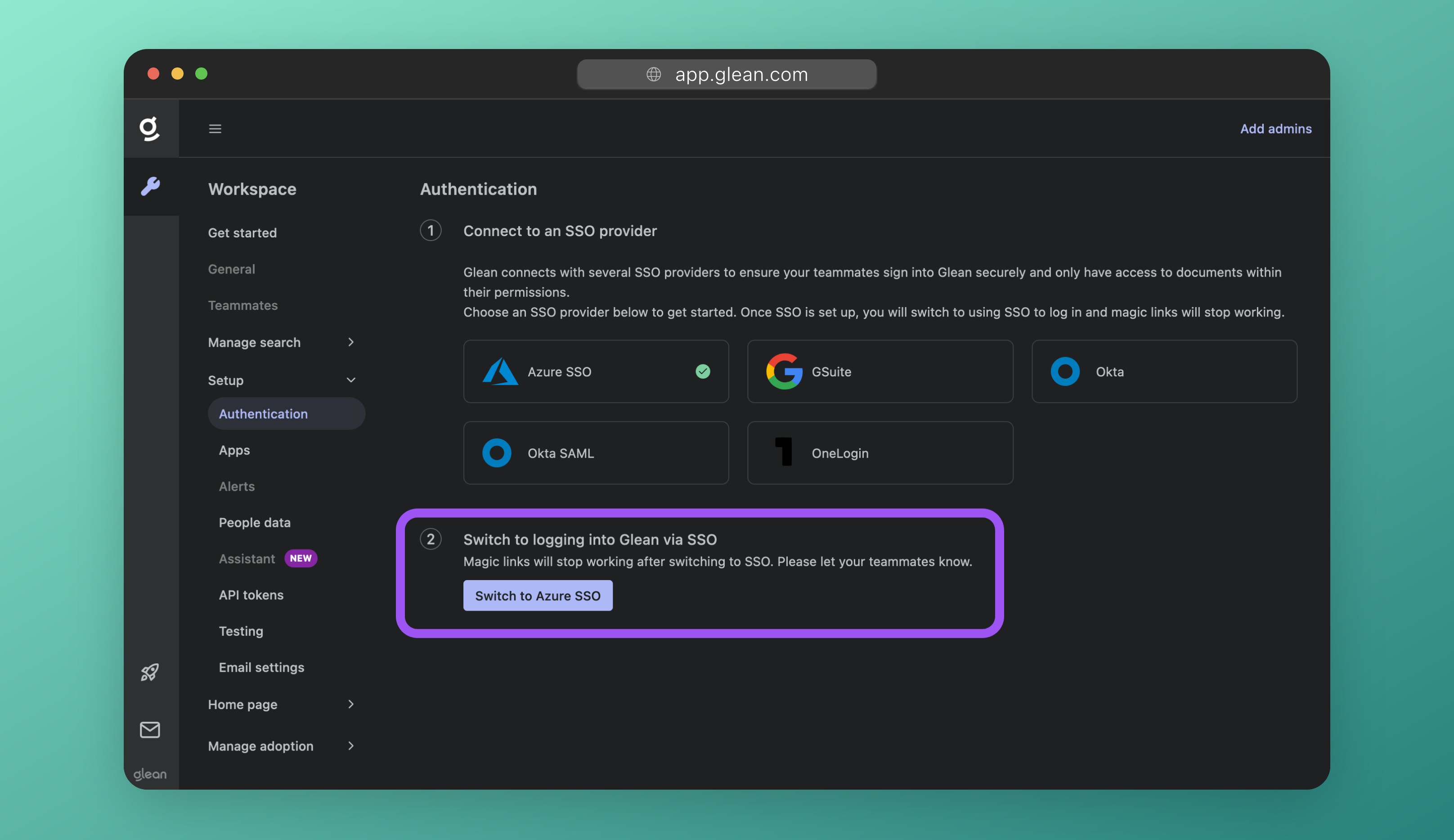 Switch to logging into Glean with SSO