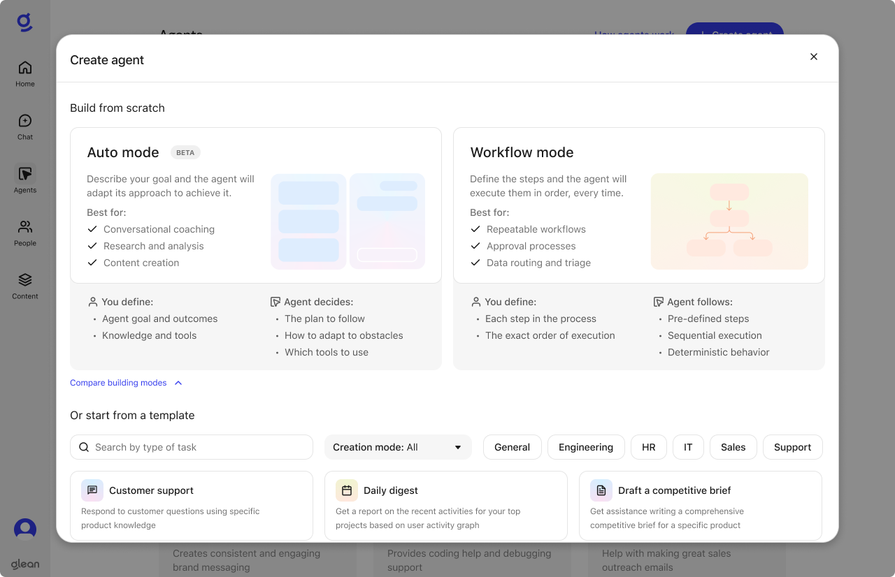 Create agents with Auto mode - Glean Help Center