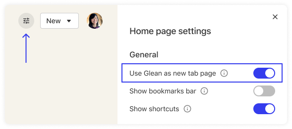 Glean Home Page Settings Toggle