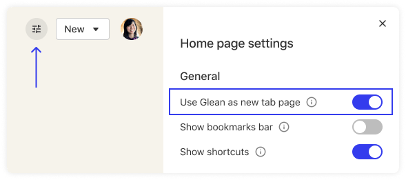 Glean Home Page Settings Toggle