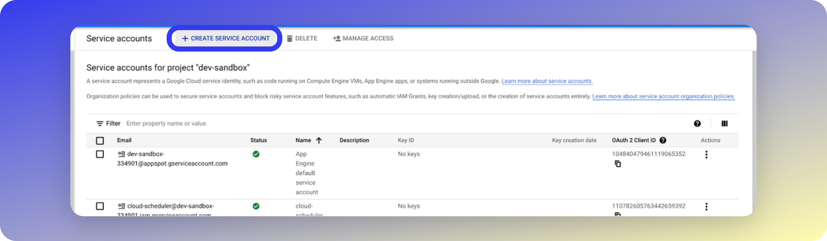 Create Service Account