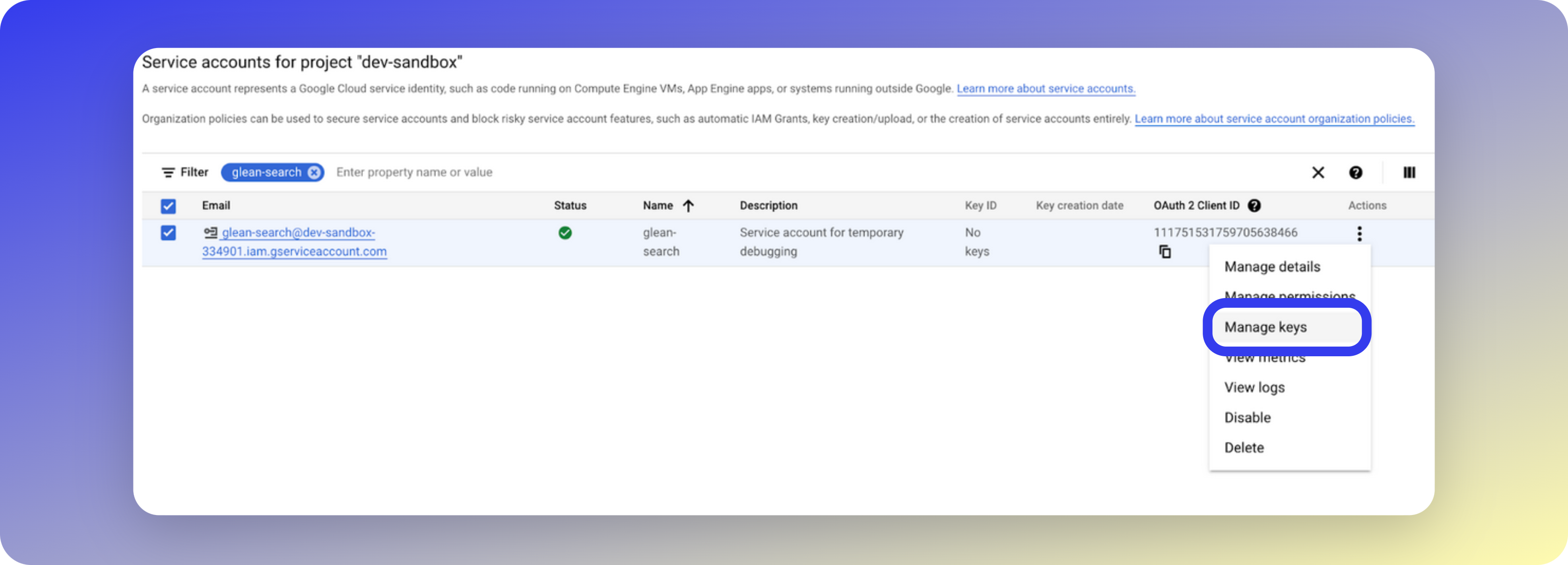 Manage Keys