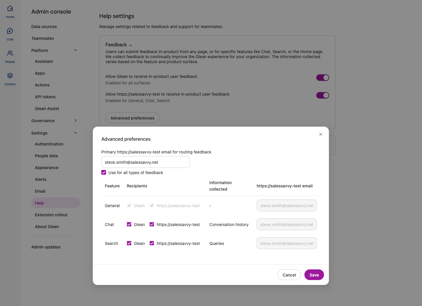 Configuring feedback emails