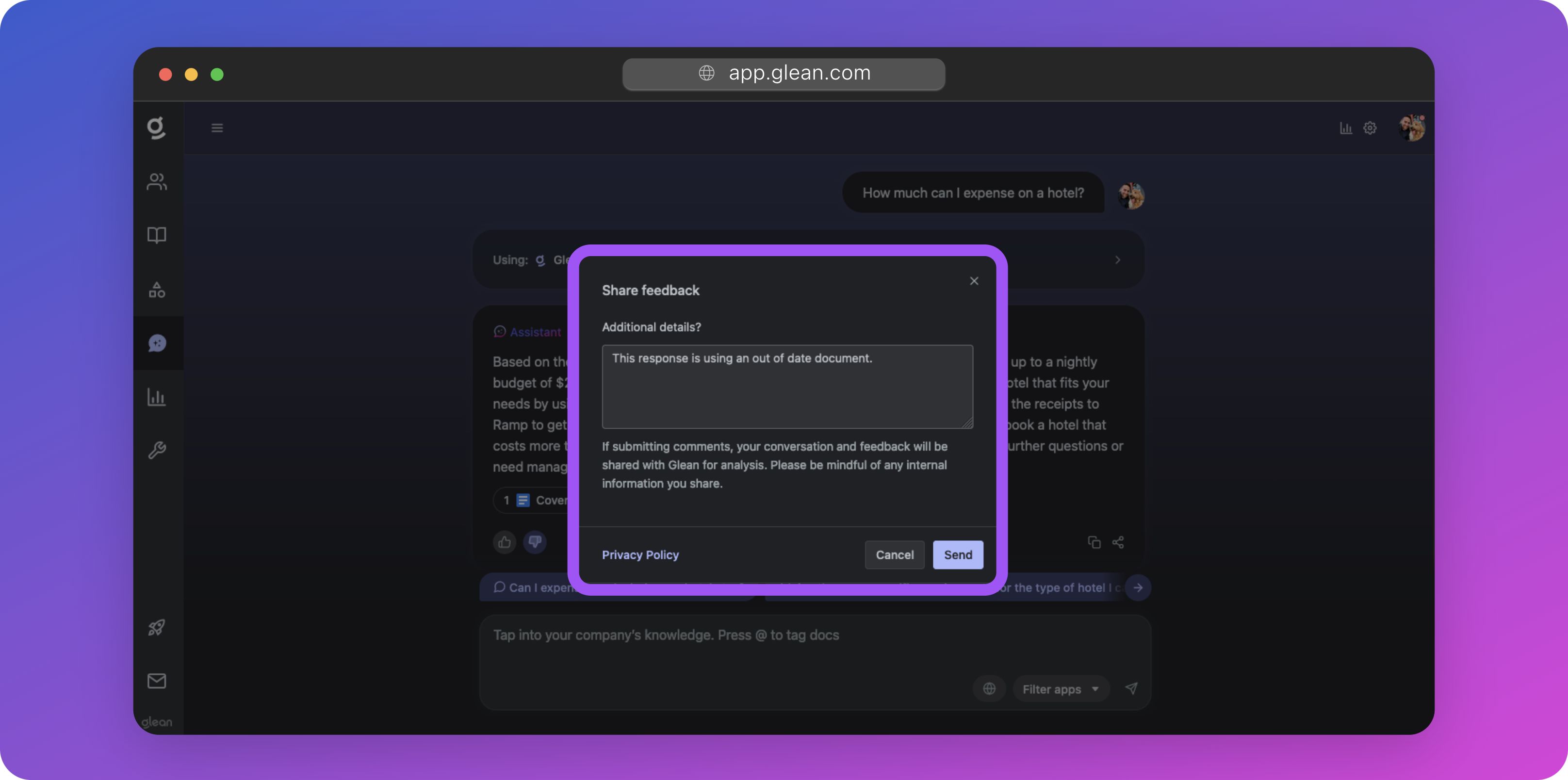 Example of user feedback