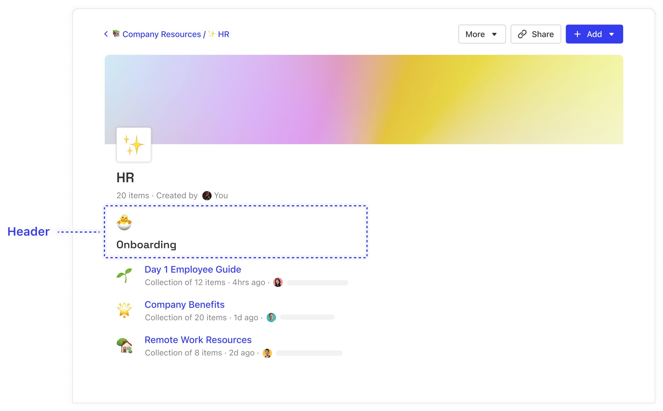Organizing Collections Using Headers
