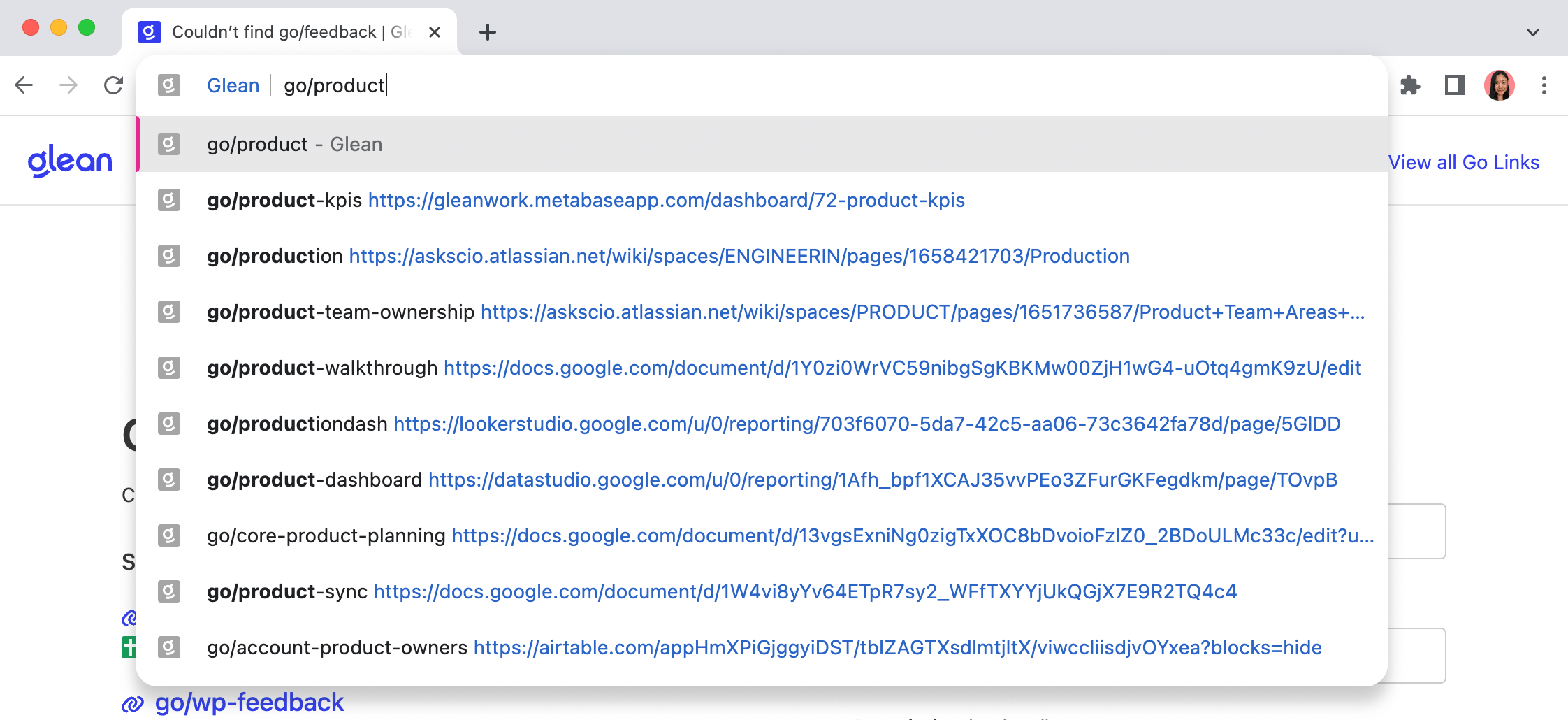 Go Links Autocomplete