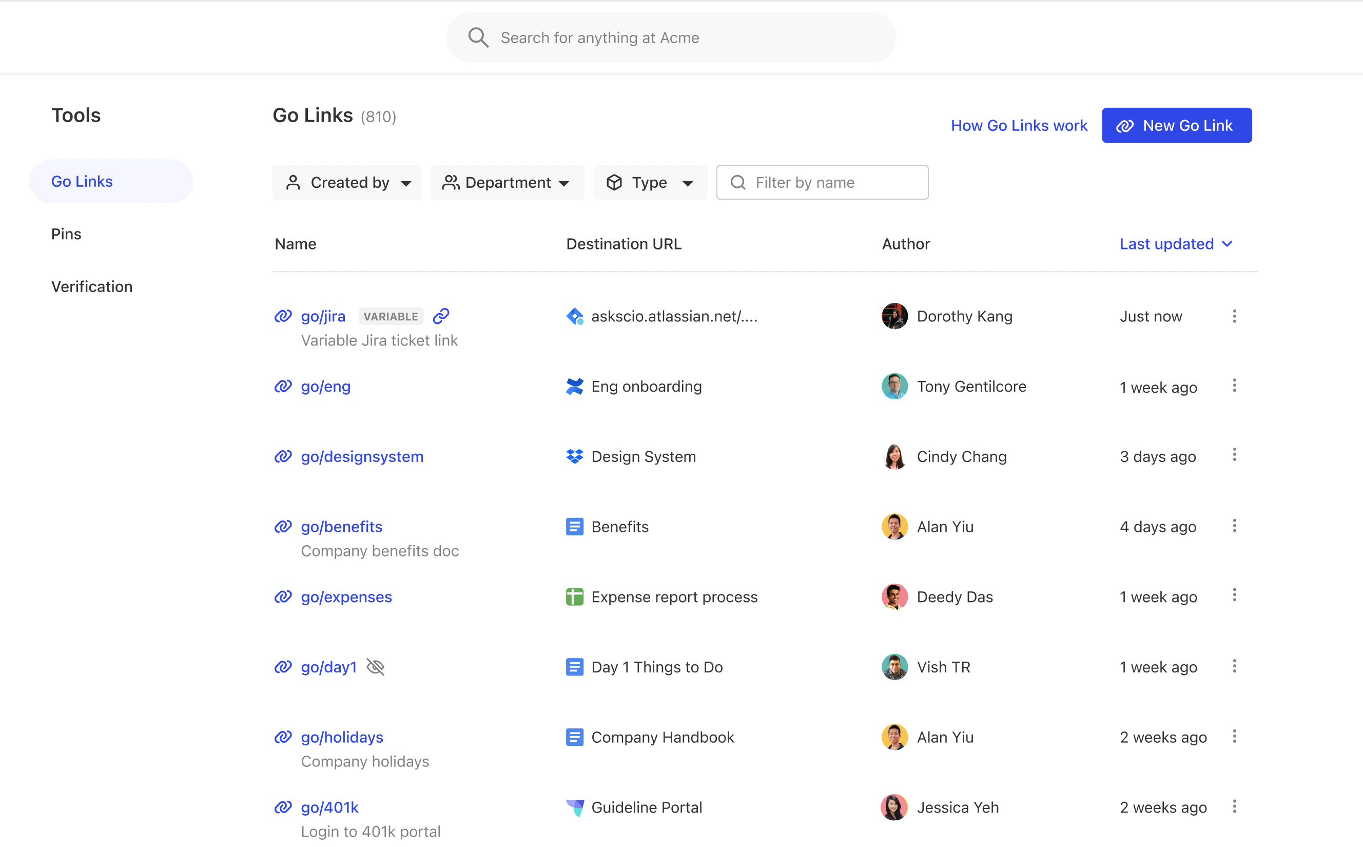 Go Links Dashboard