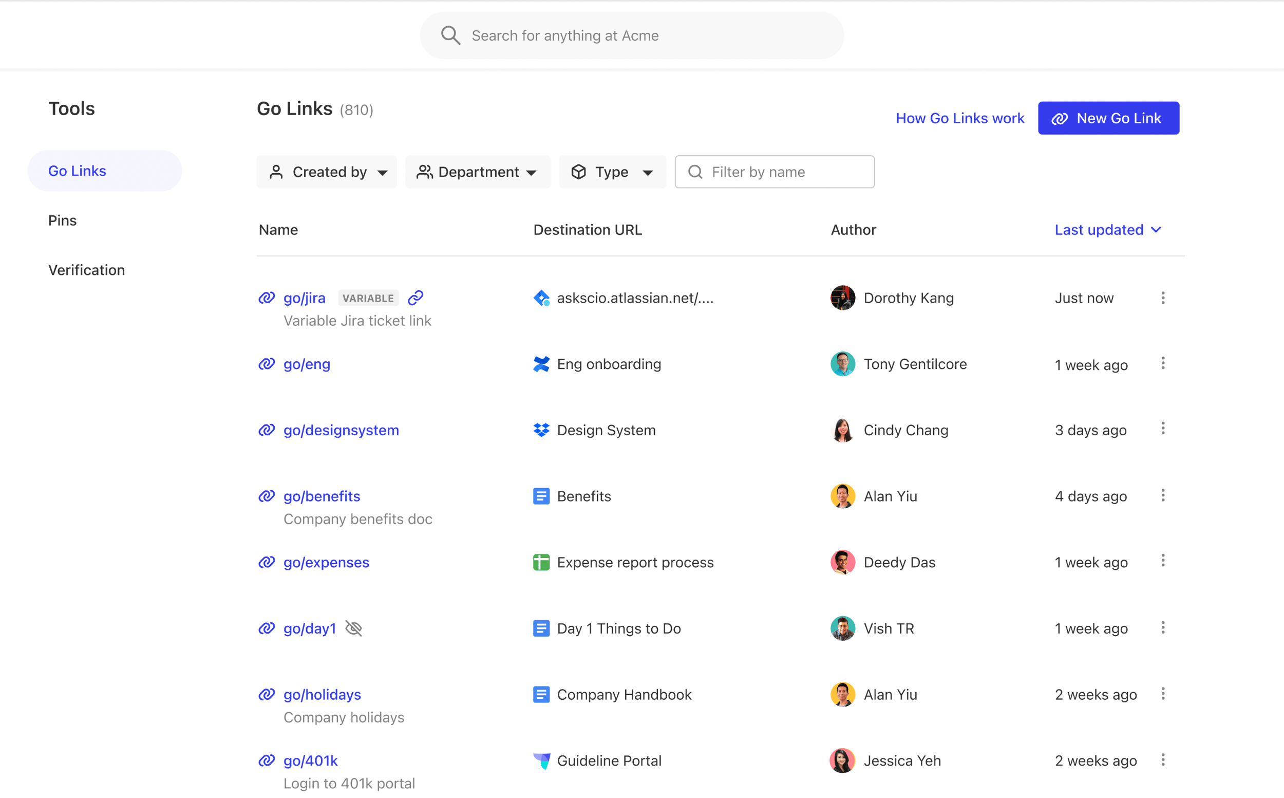 Go Links Dashboard
