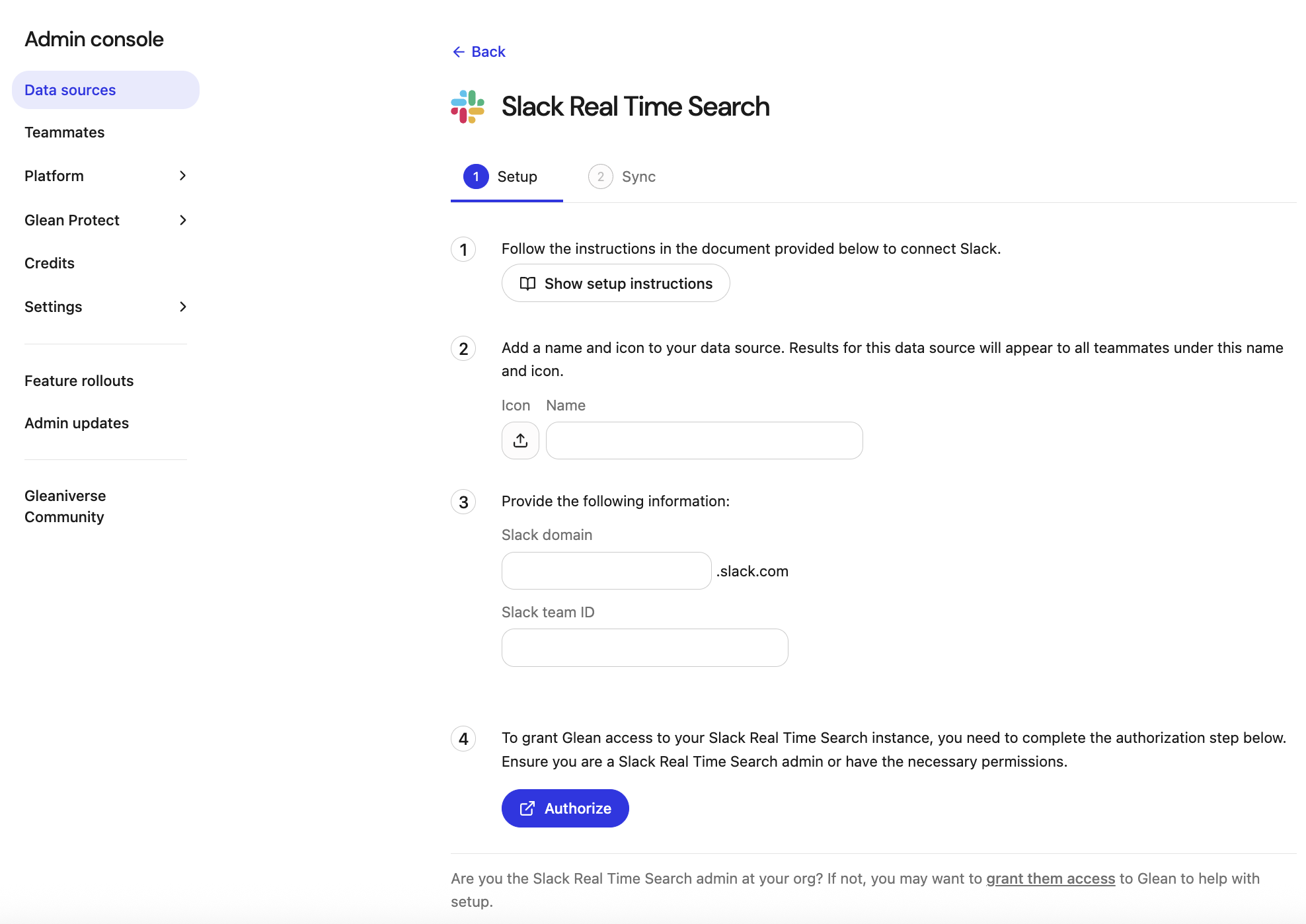 Slack RTS setup Settings