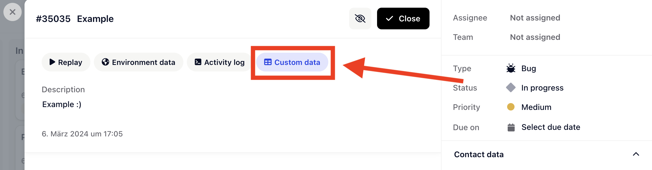 Ticket custom data