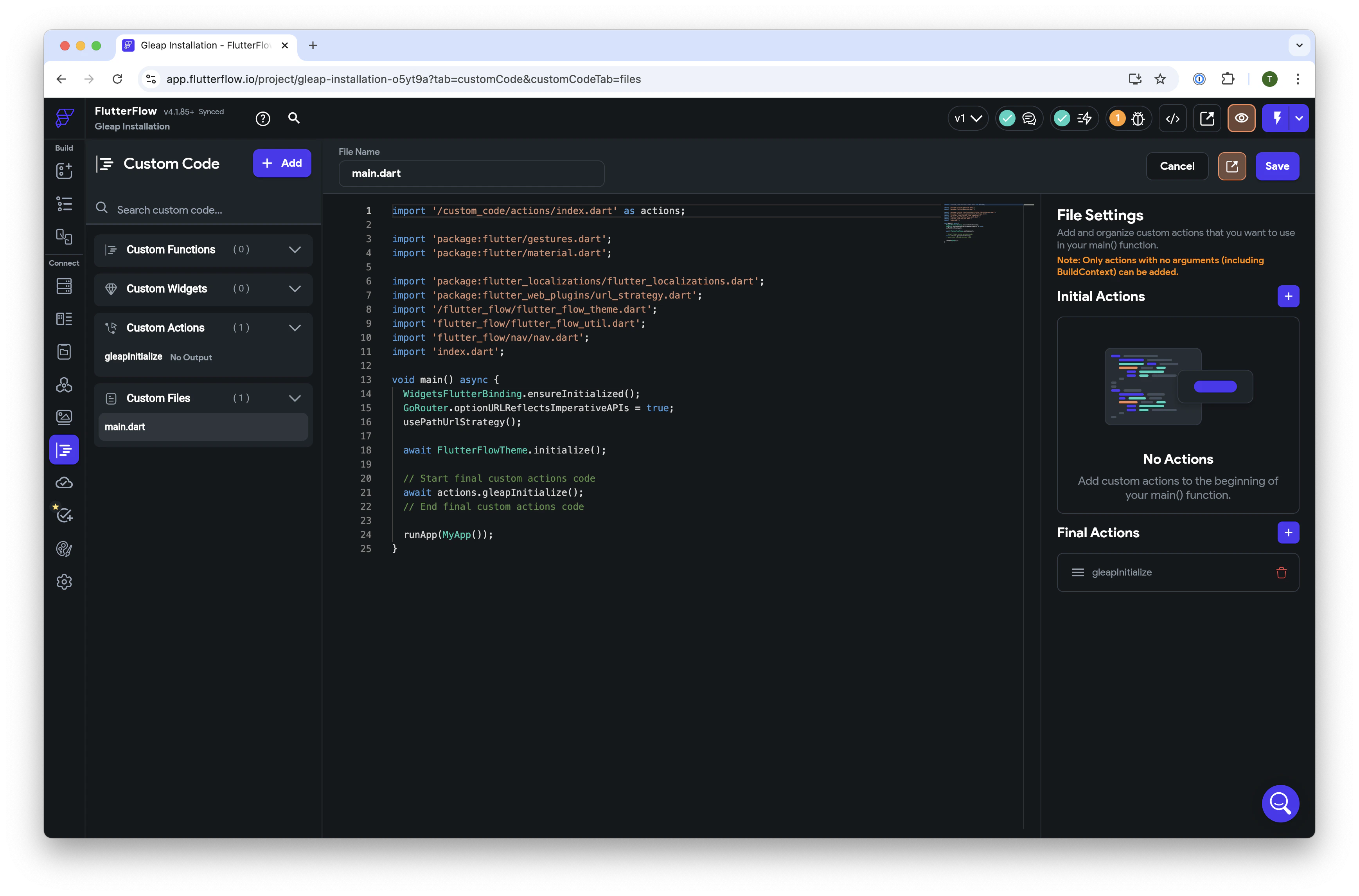 FlutterFlow configure the SDK