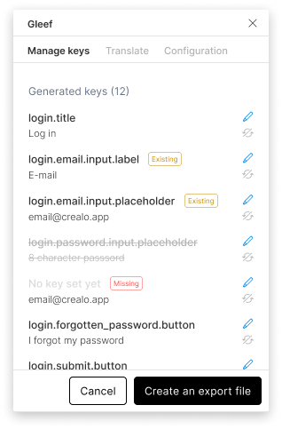 Manage keys