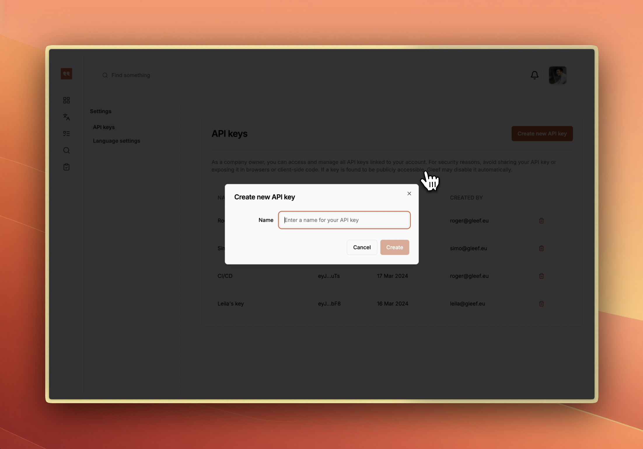 api key settings screenshot