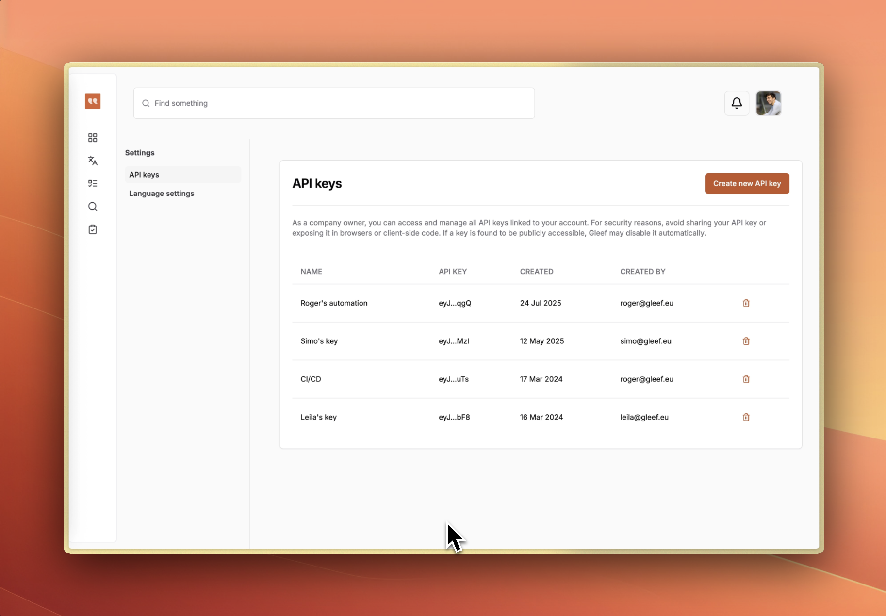 api key settings screenshot