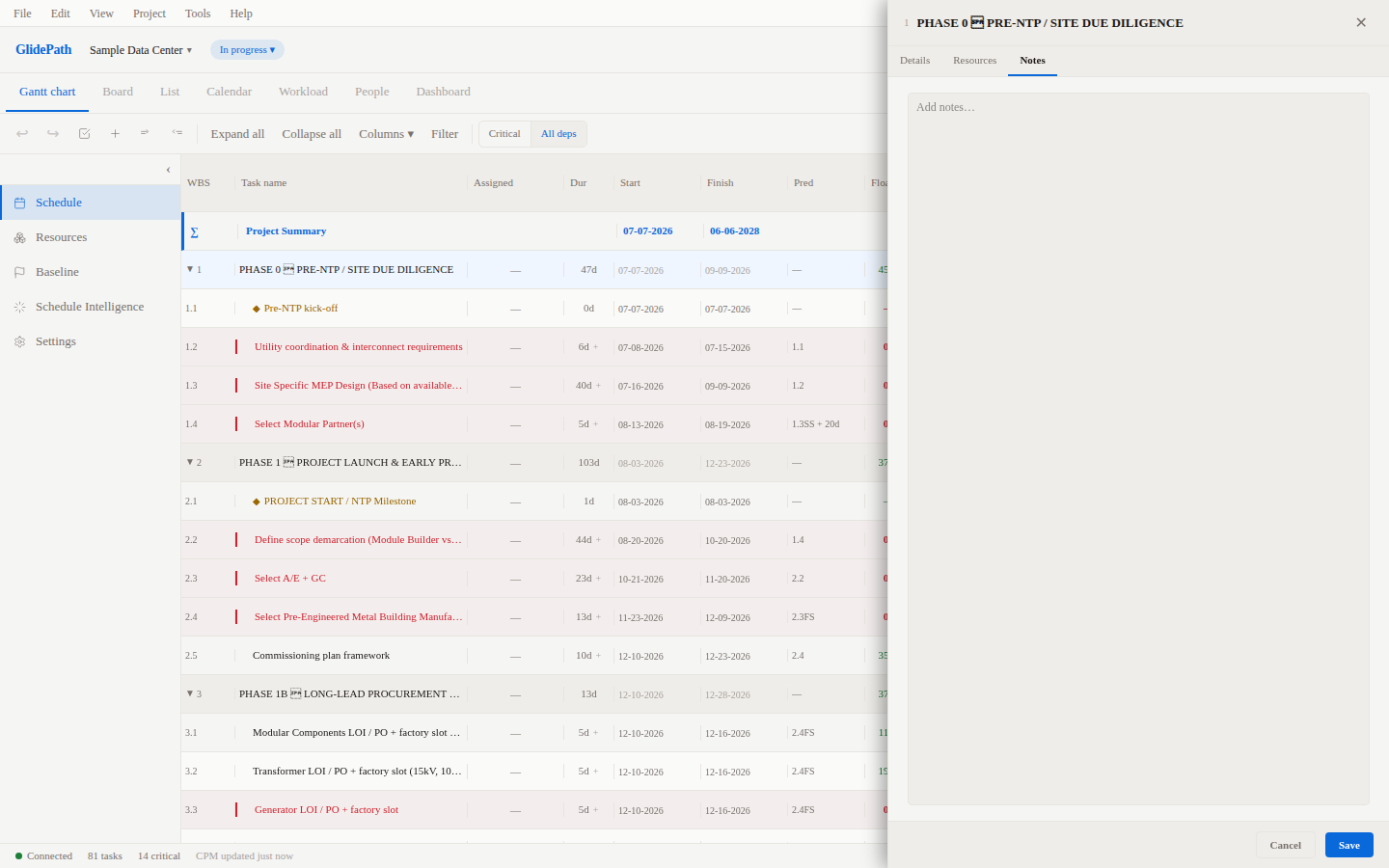 Task Detail Panel -- Notes Tab