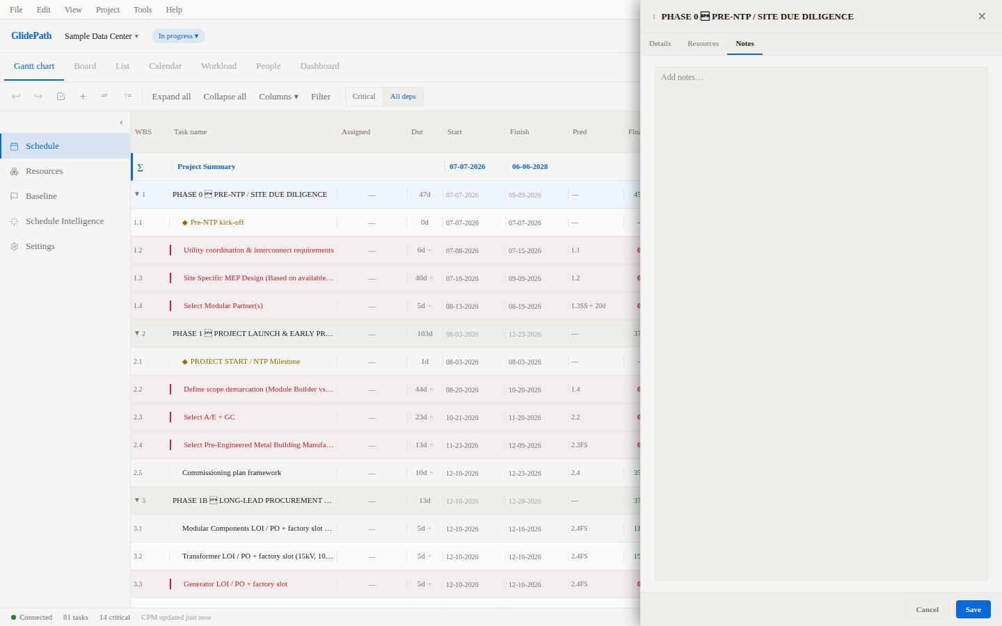 Task Detail Panel -- Notes Tab