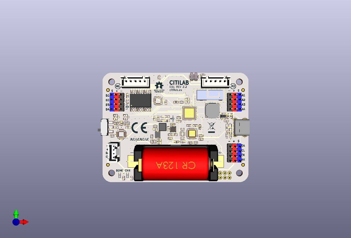 ED1 back view showing expansion headers and battery holder