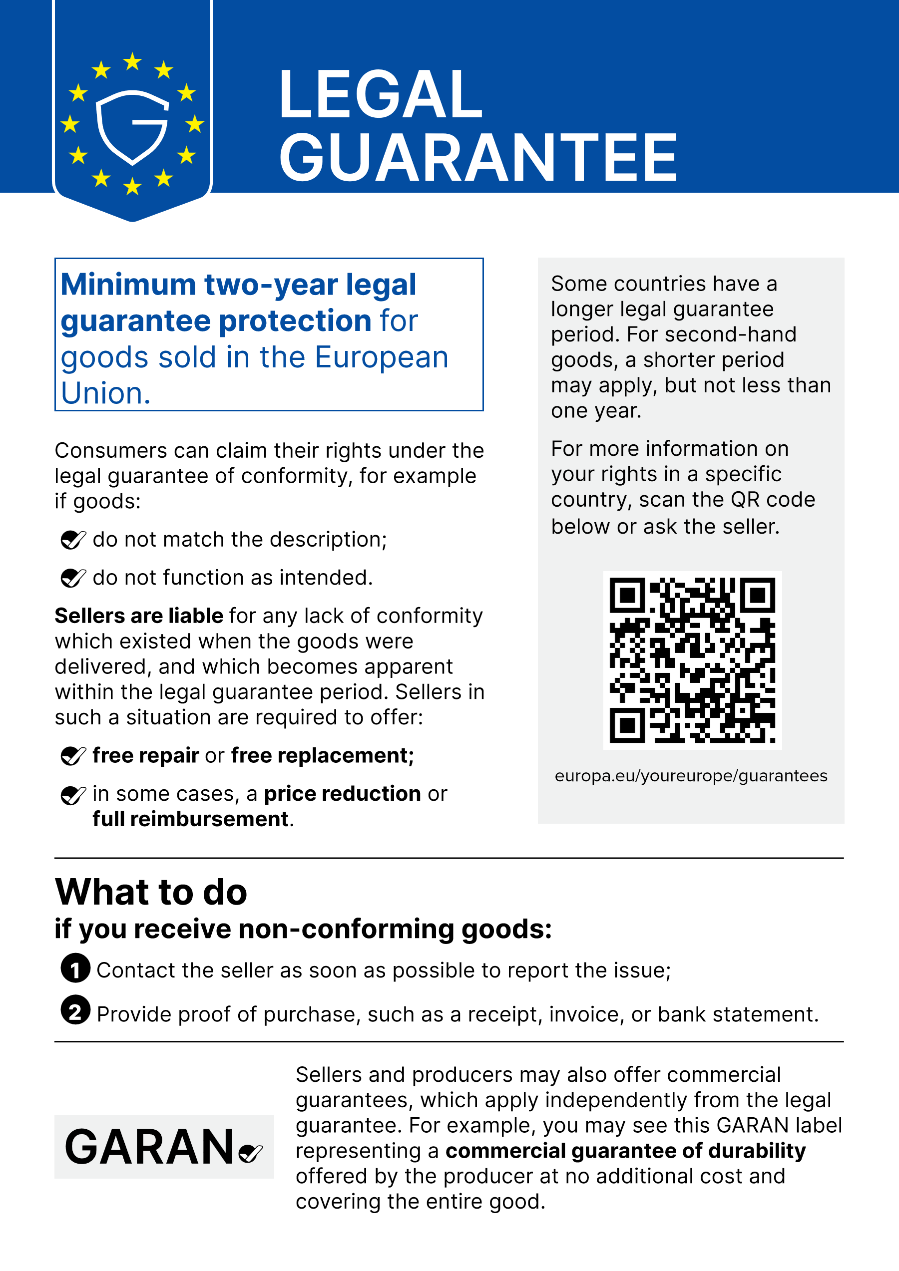 The official European Commission harmonised legal guarantee notice, in English.