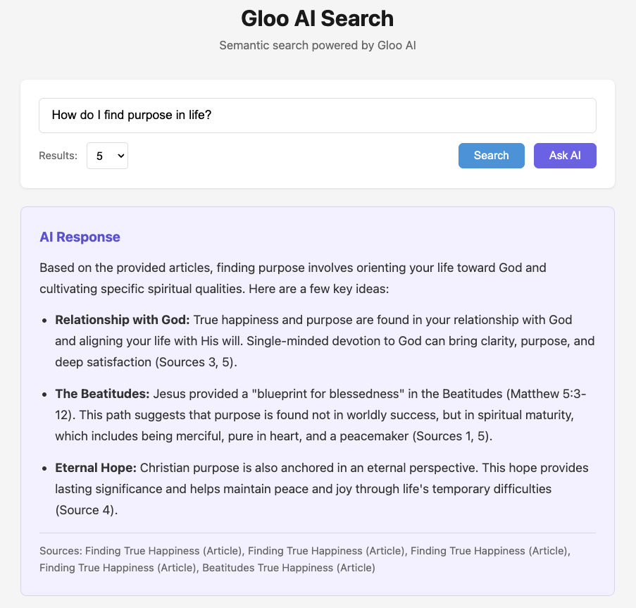 AI response generated from search results with source citations