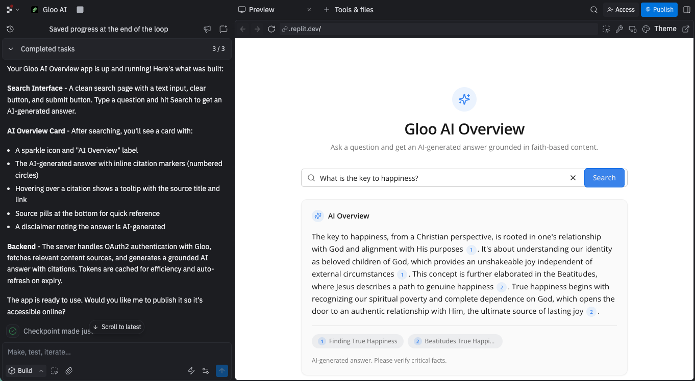 Example 3: Search in Action - Replit Agent