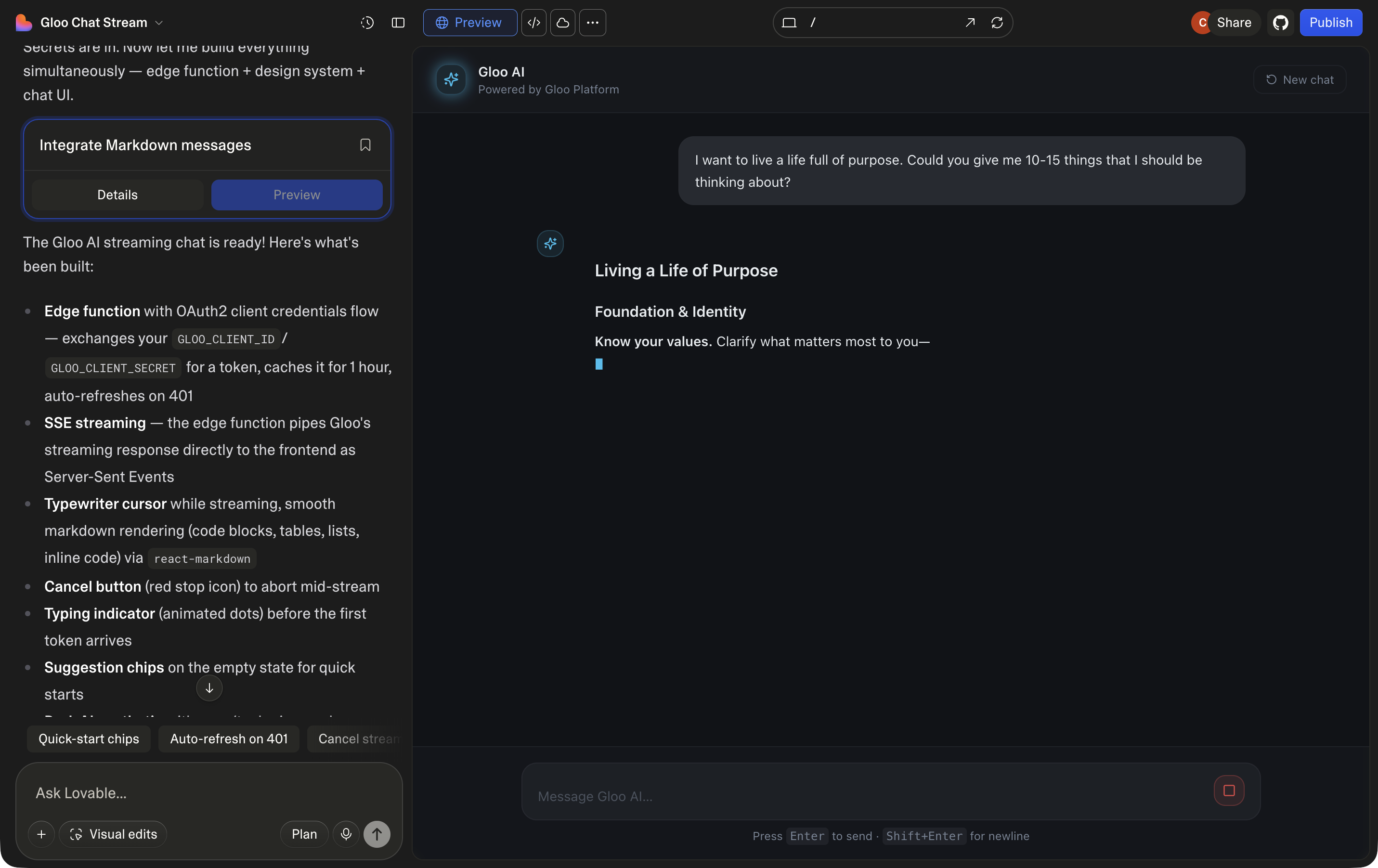Example 1: Streaming Chat in Action - Lovable