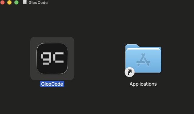 The Gloo Code DMG window with the app icon next to the Applications folder shortcut