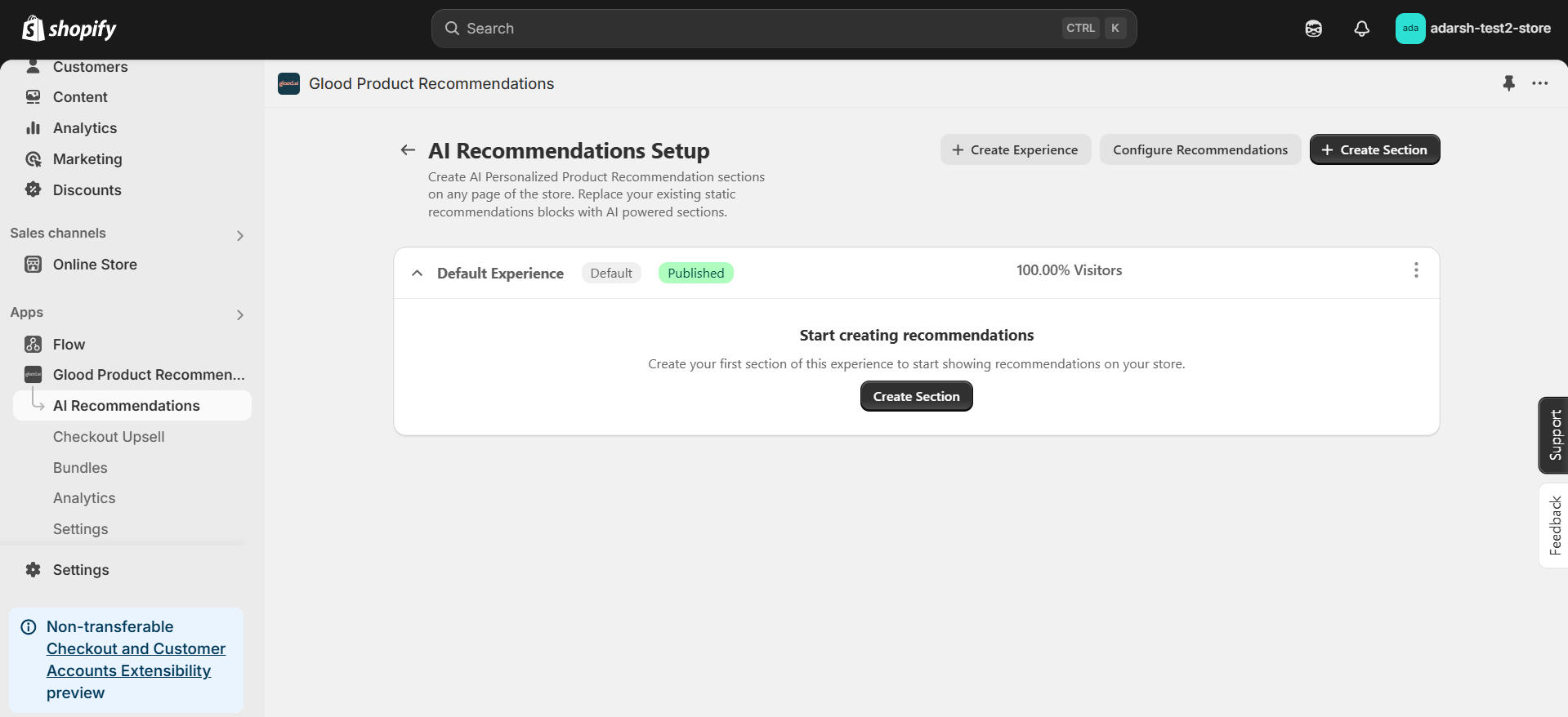 AI Recommendations Setup screen