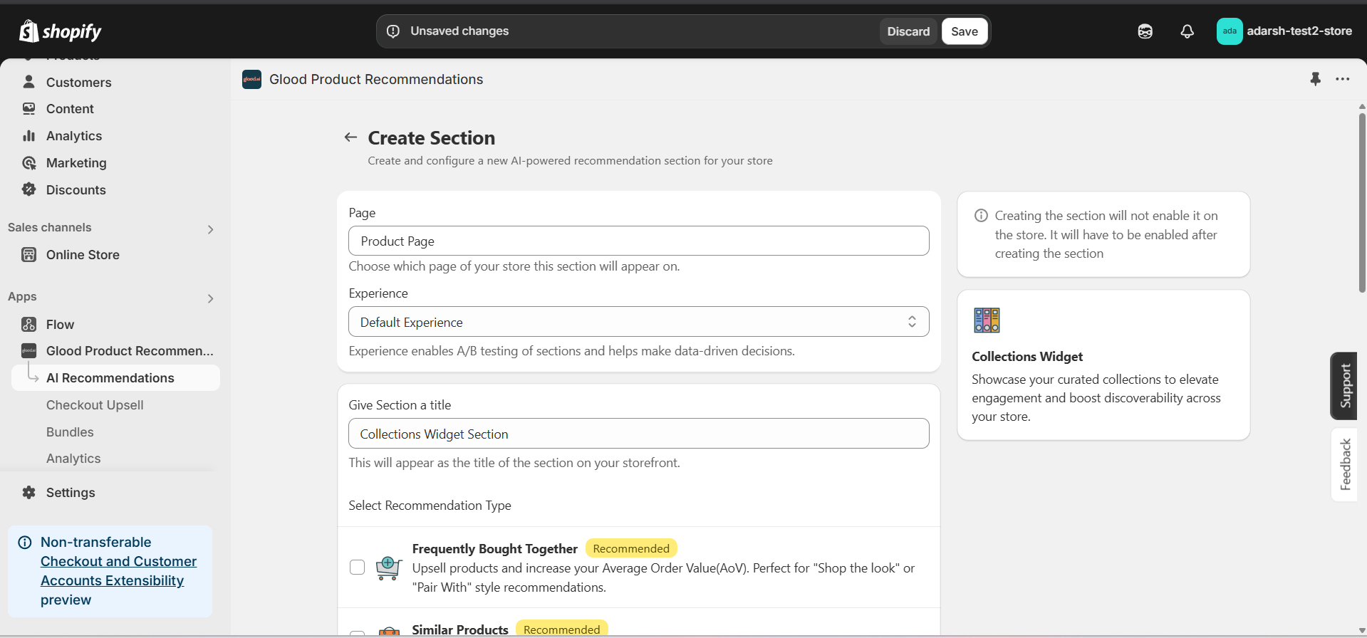 Section Detail Page - Save button