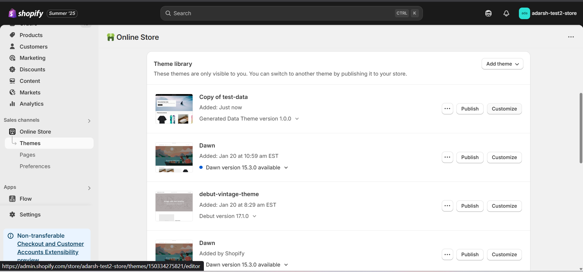 Open duplicated theme