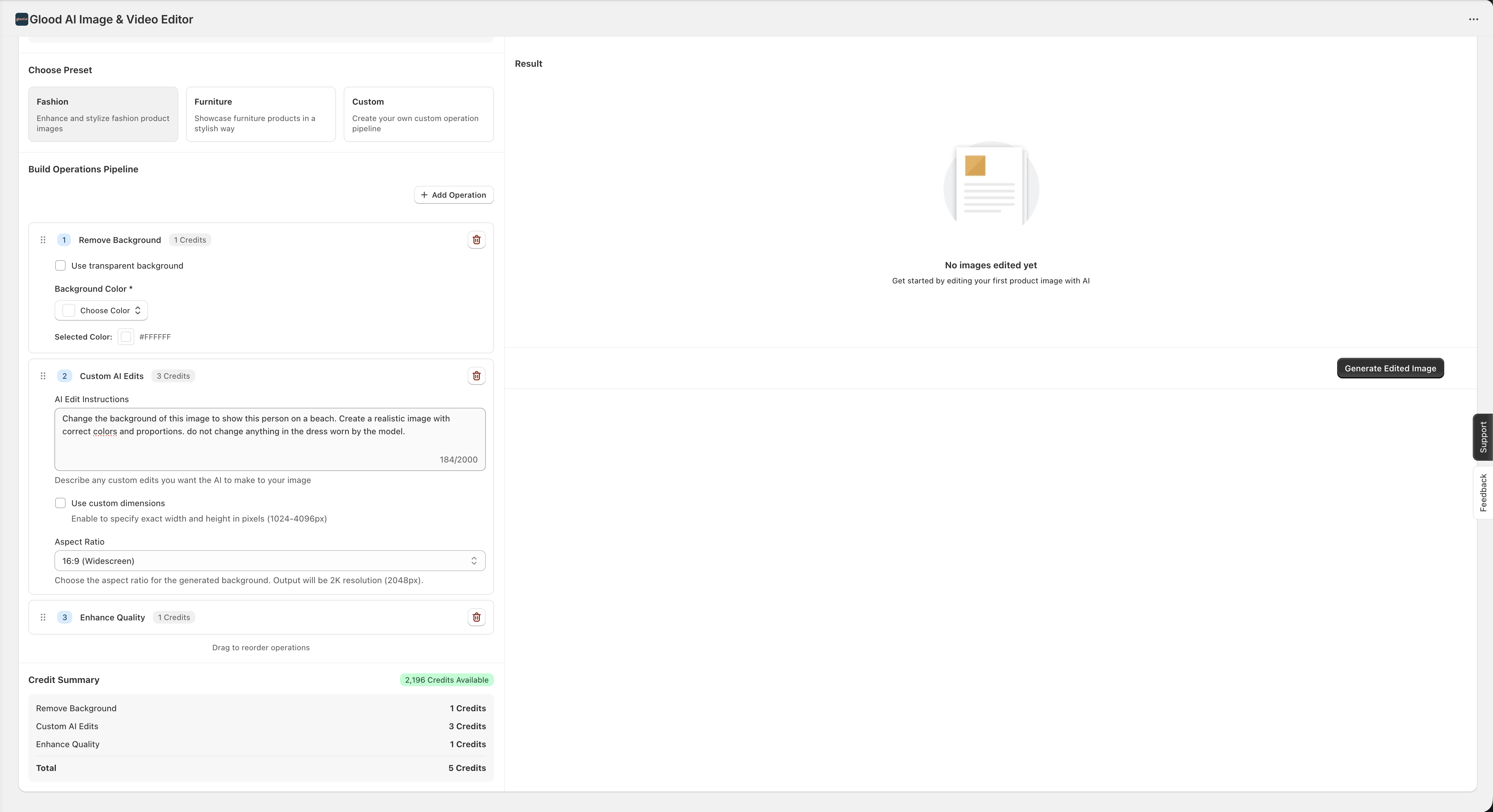 Image Editing Settings