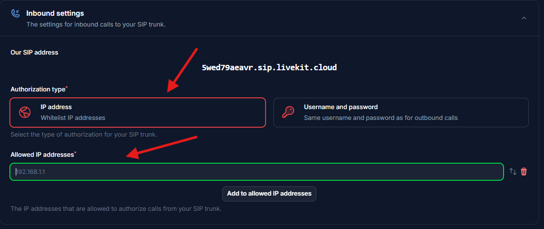 Twillio GlorIA Credentials IP Type