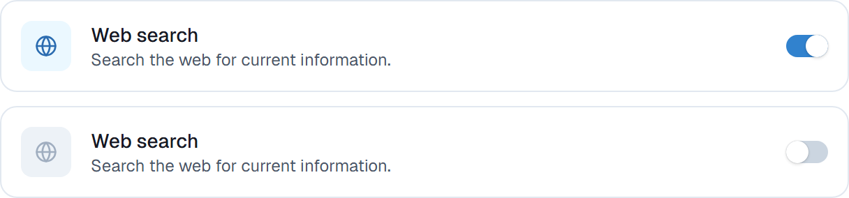 The Web search row shown switched on above the same row switched off