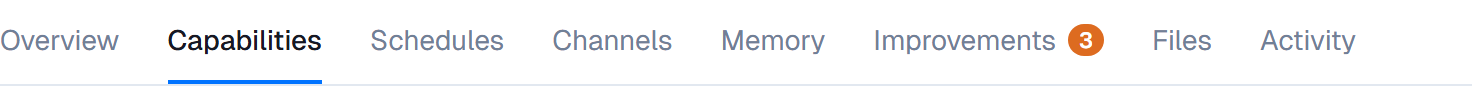 The eight coworker tabs with Capabilities selected and a count badge on Improvements