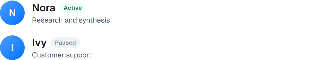 Two coworker headers, one marked Active and one marked Paused