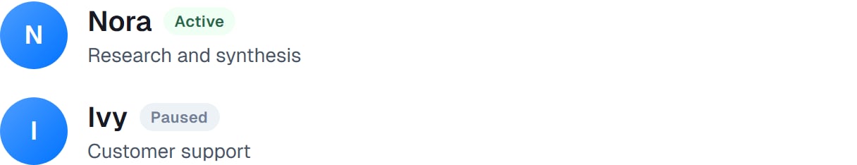 Two coworker headers, one marked Active and one marked Paused