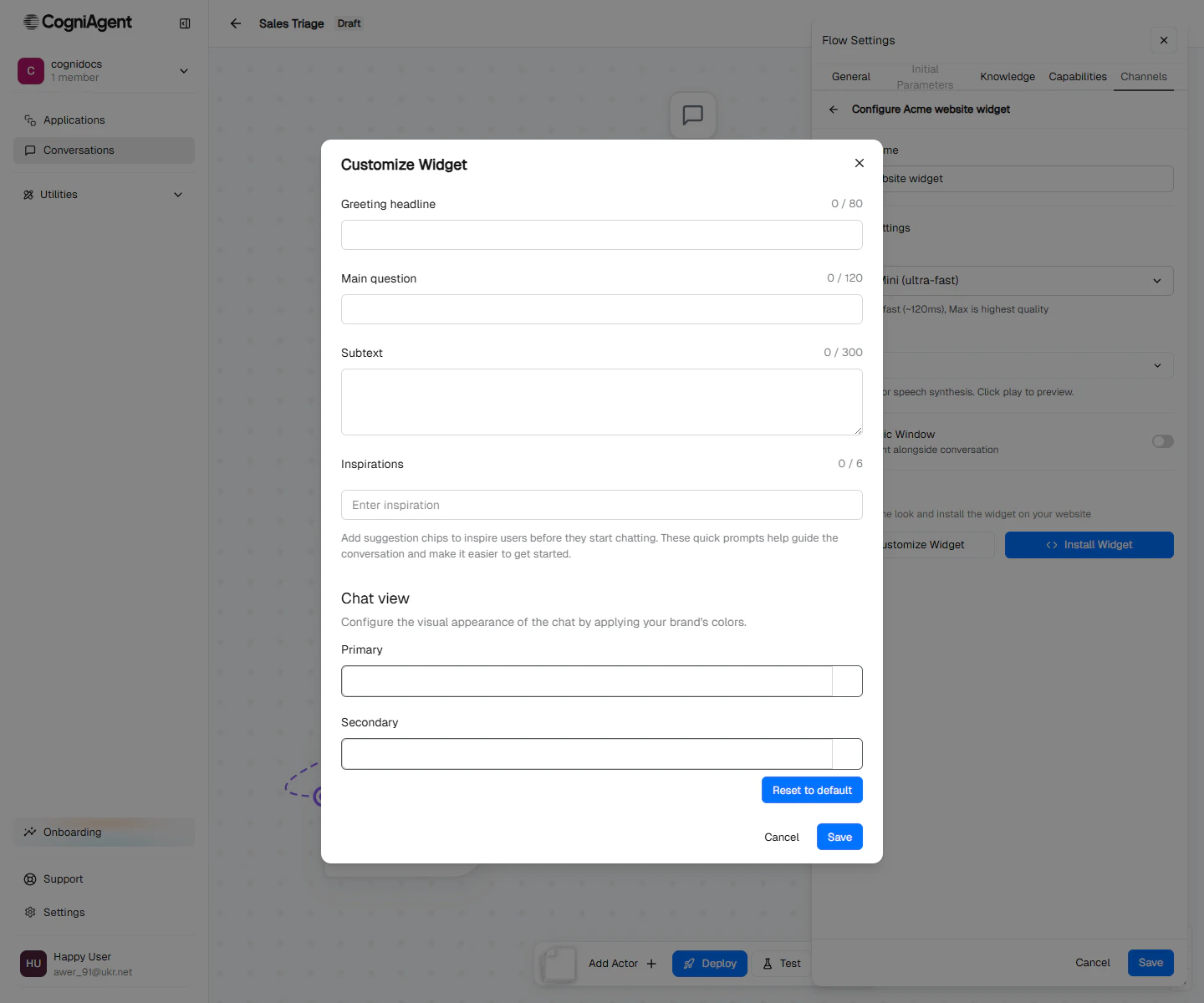 Customize Widget dialog