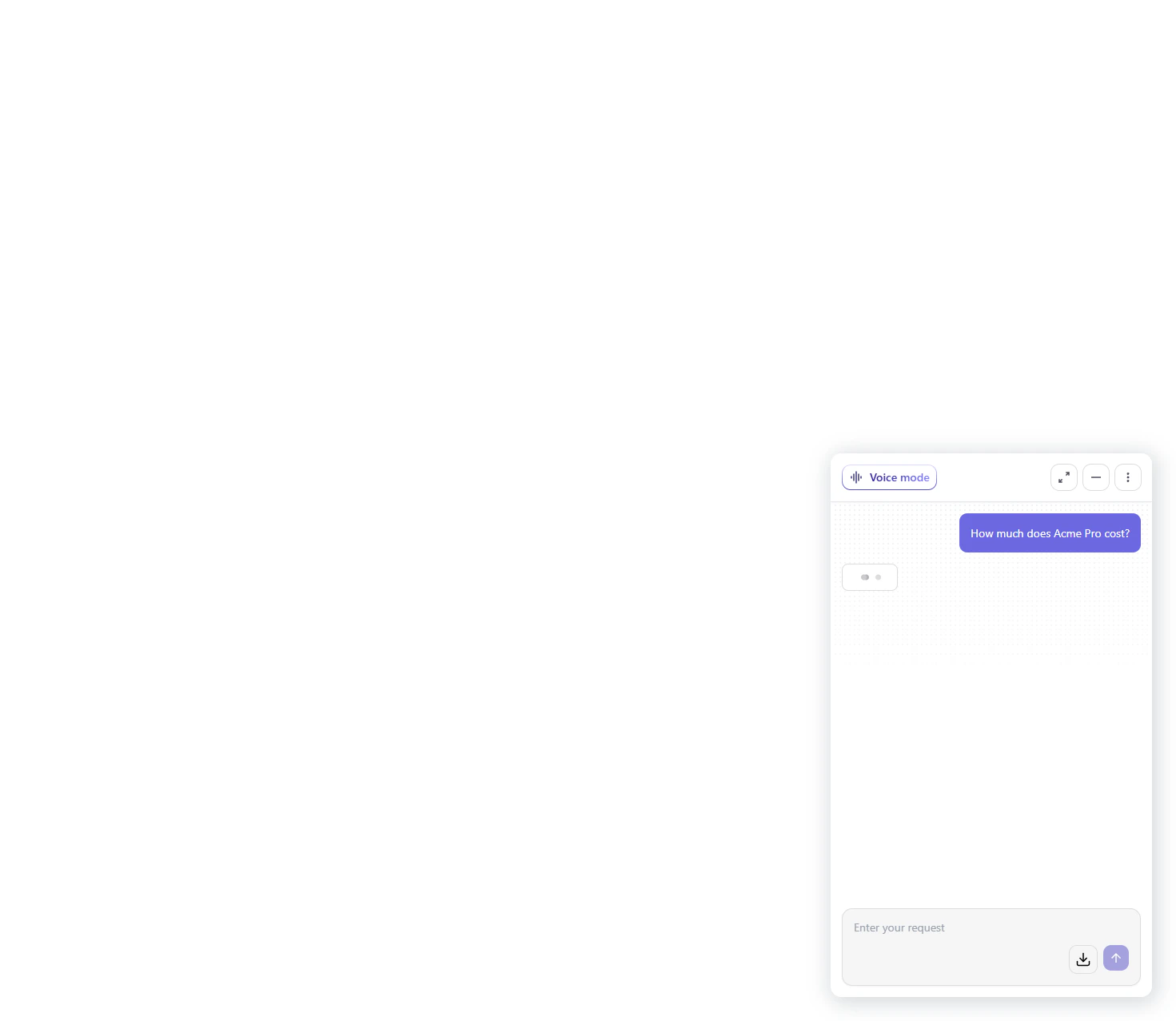 Widget conversation showing routing to the Pricing Specialist