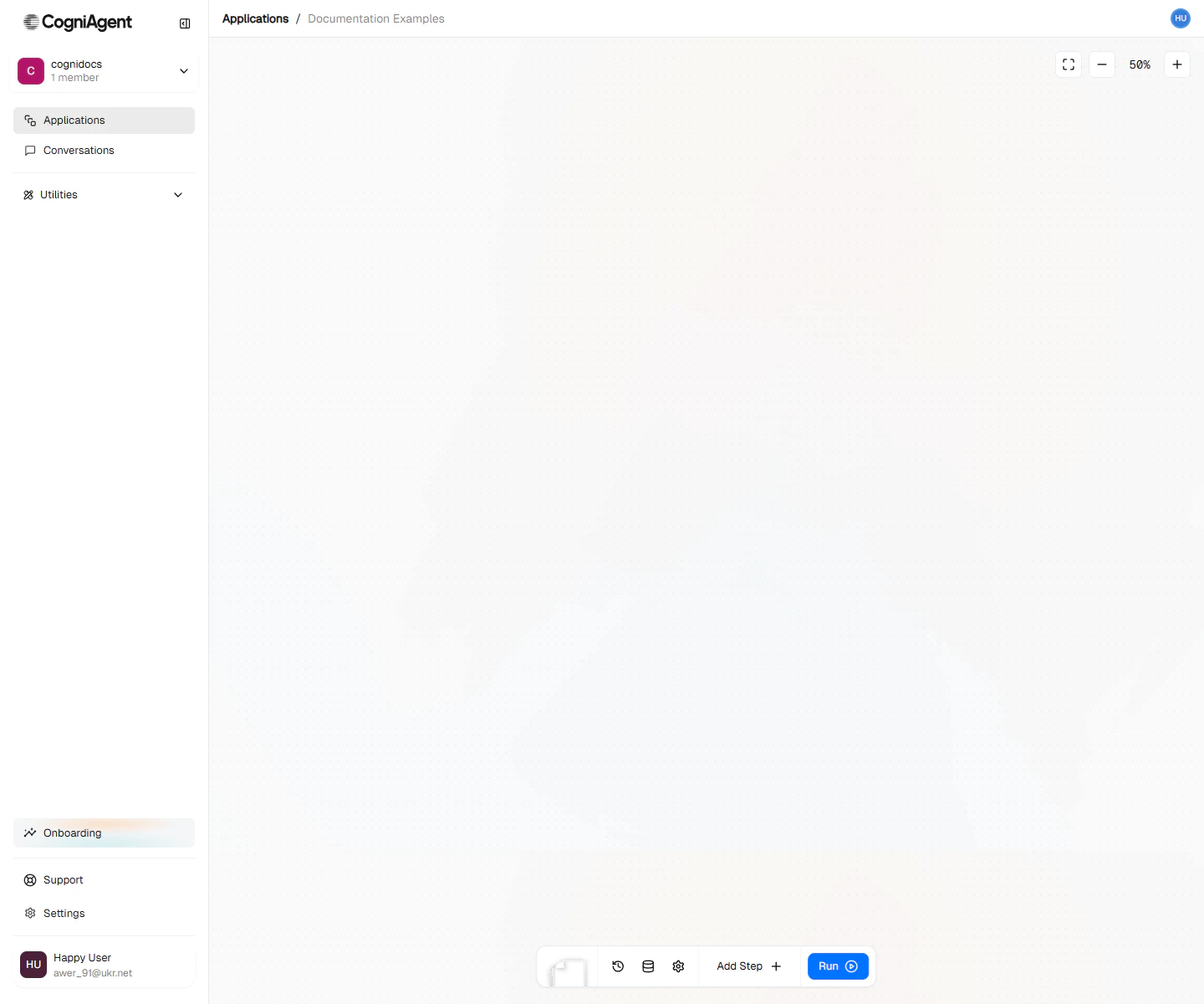Empty workflow canvas