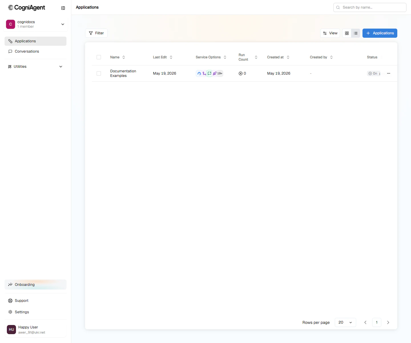 Applications dashboard