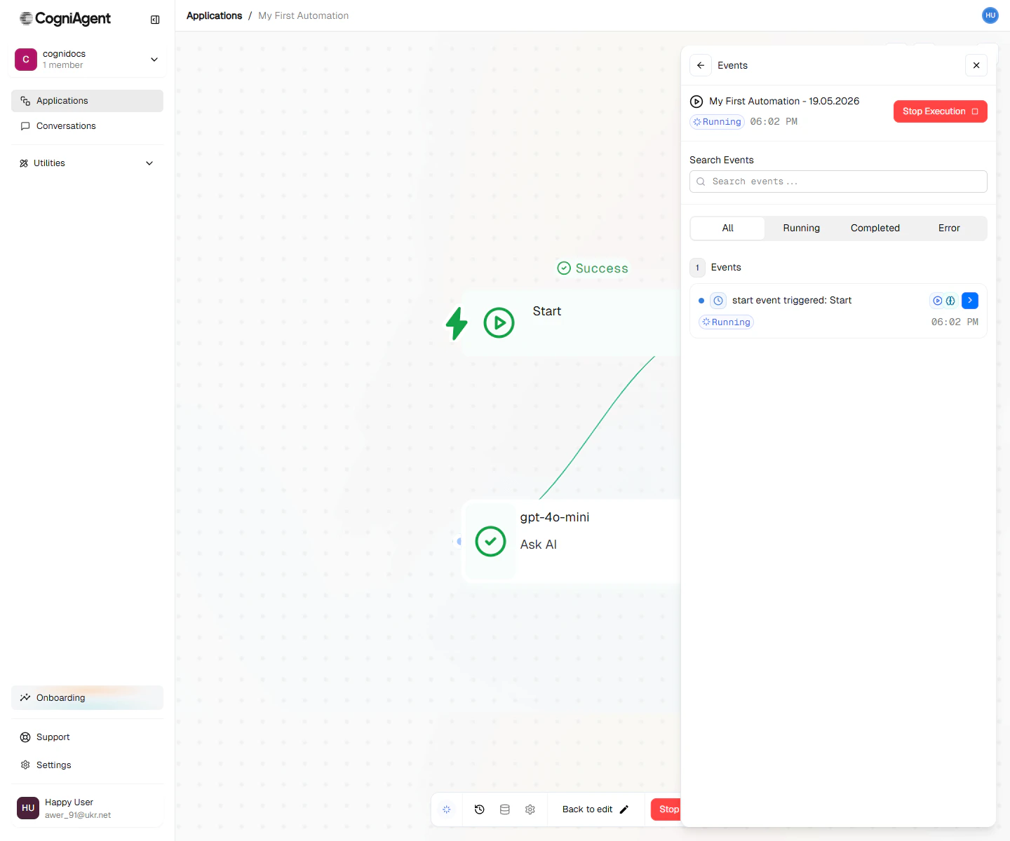 Execution events panel