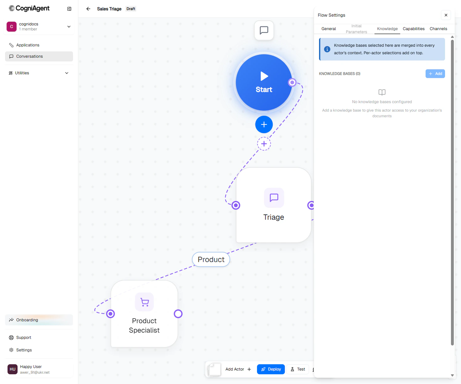 Flow settings Knowledge tab