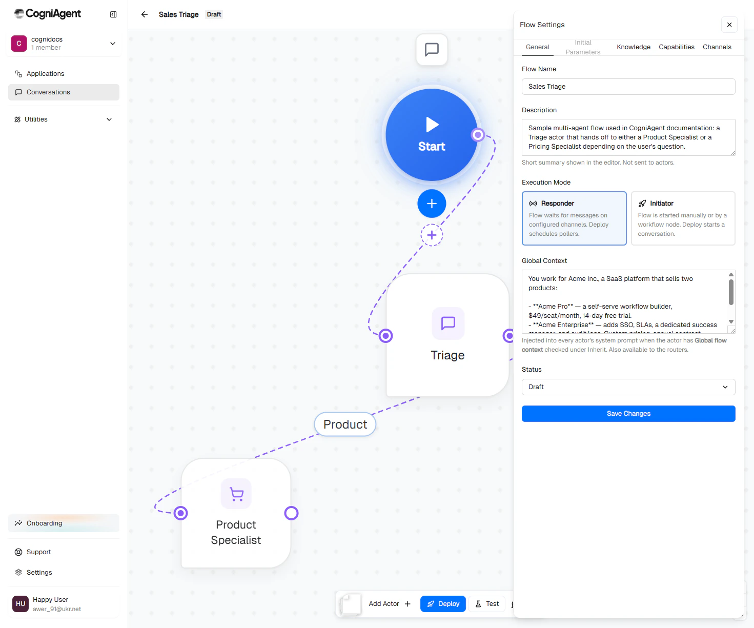 Flow settings with global context filled in