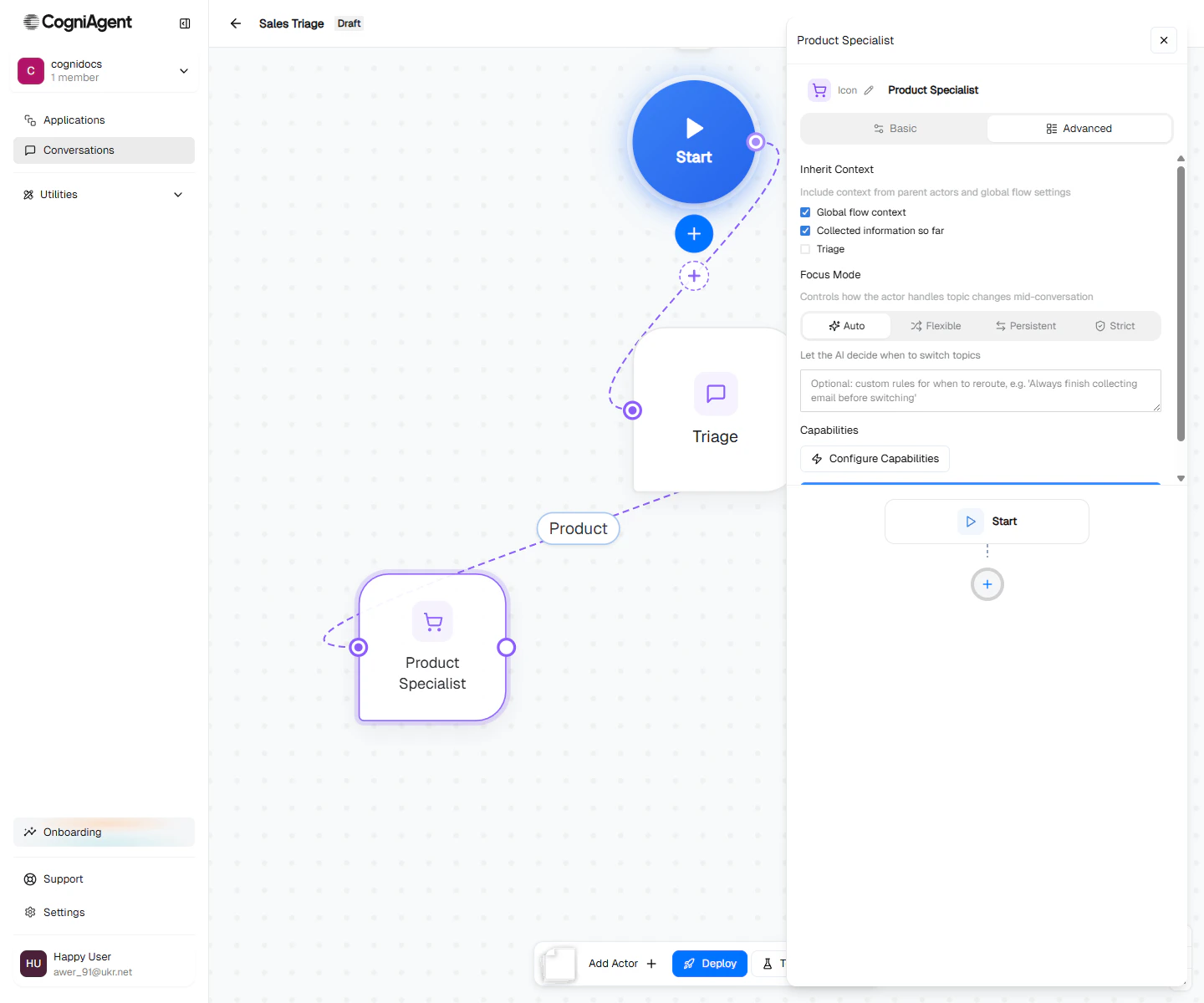 Step builder Advanced tab with no steps configured
