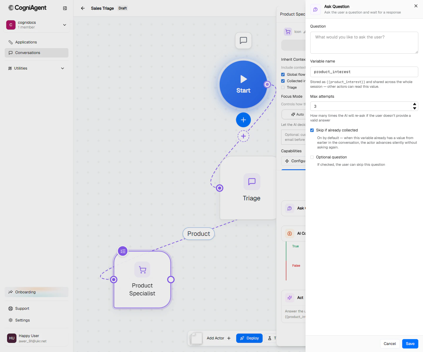 Ask Question step configuration dialog